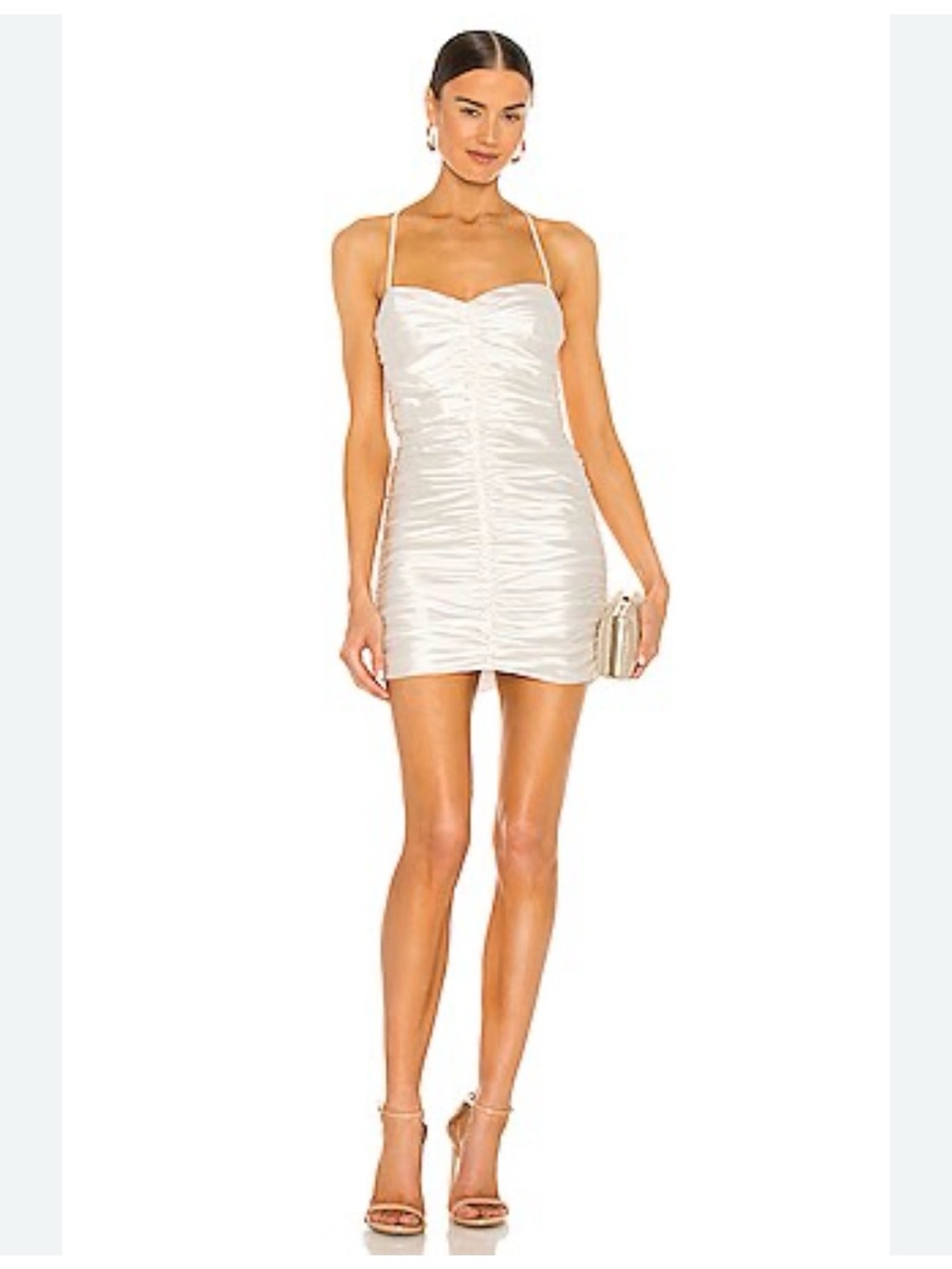 The Sei Ivory Silk Ruched Bodycon Strappy Mini Dress Size 4 B22